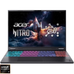 Laptop Acer Gaming 16'' Nitro 16S AI AN16S-61, WQXGA IPS 180Hz, Procesor AMD Ryzen™ Al 7 350 (16M Cache, up to 5.0 GHz), 32GB DDR5, 1TB SSD, GeForce RTX 5070 Ti 12GB, No OS, Obsidian Black
