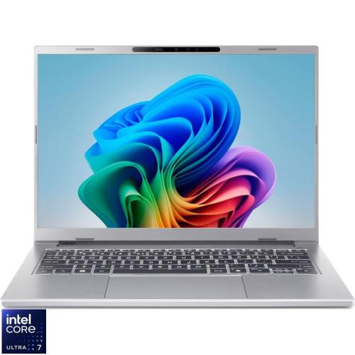Laptop Acer 14'' Aspire 14 AI A14-53M, WUXGA OLED, Procesor Intel® Core™ Ultra 7 256V (12M Cache, up to 4.80 GHz), 16GB LPDDR5X, 1TB SSD, Intel Arc 140V, No OS, Pure Silver